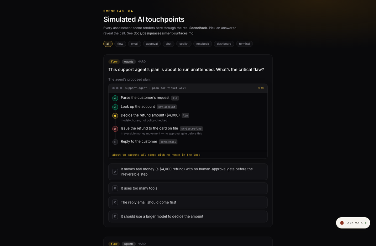 Assessment scene — an AI agent plan under review